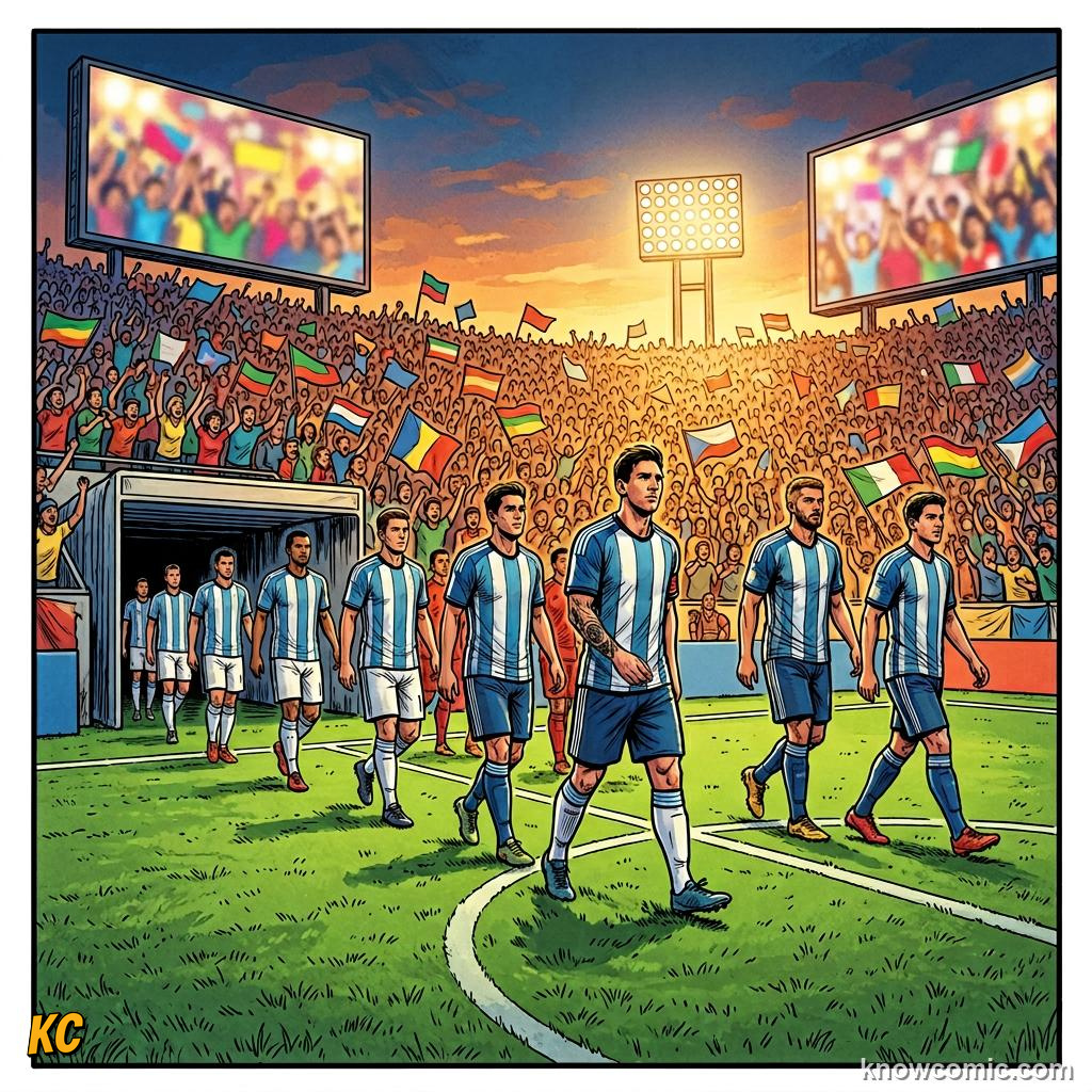 Comic panel labelled kick-off shape, illustrating formations: 4-3-3 decoded in KnowComic's World Cup 2026 series