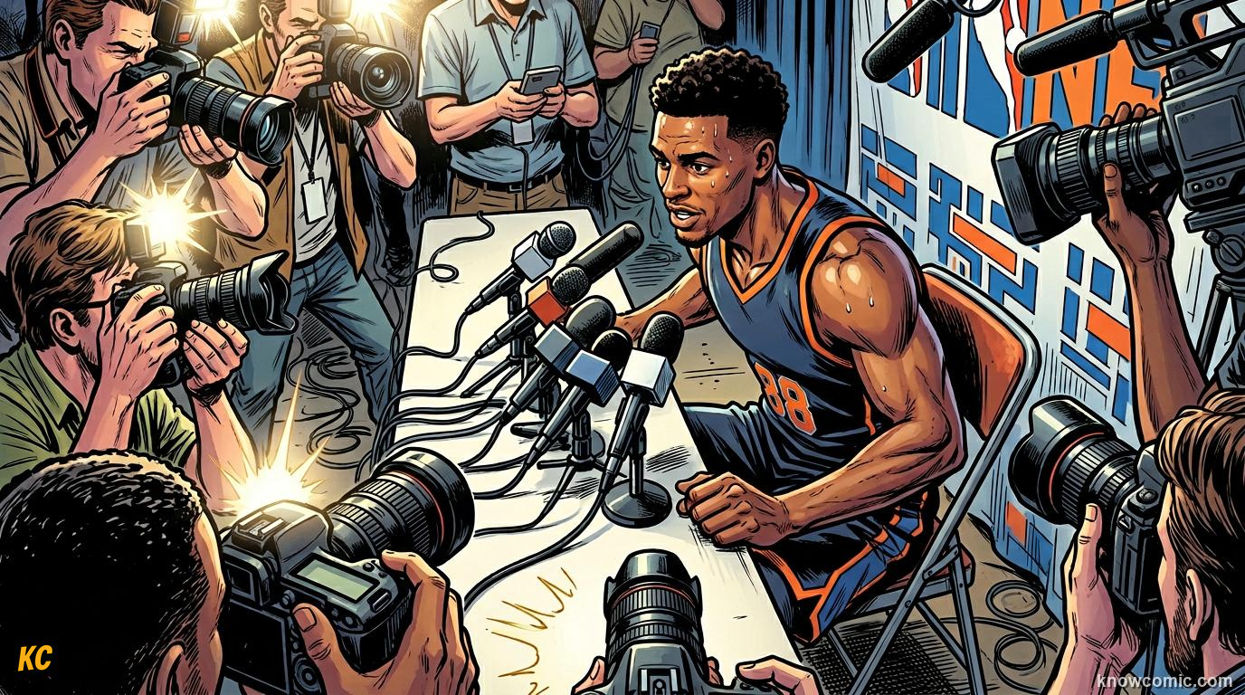 Comic panel titled the day before kickoff, labelled pre-match briefing, from the KnowComic World Cup 2026 lesson on press conferences & media