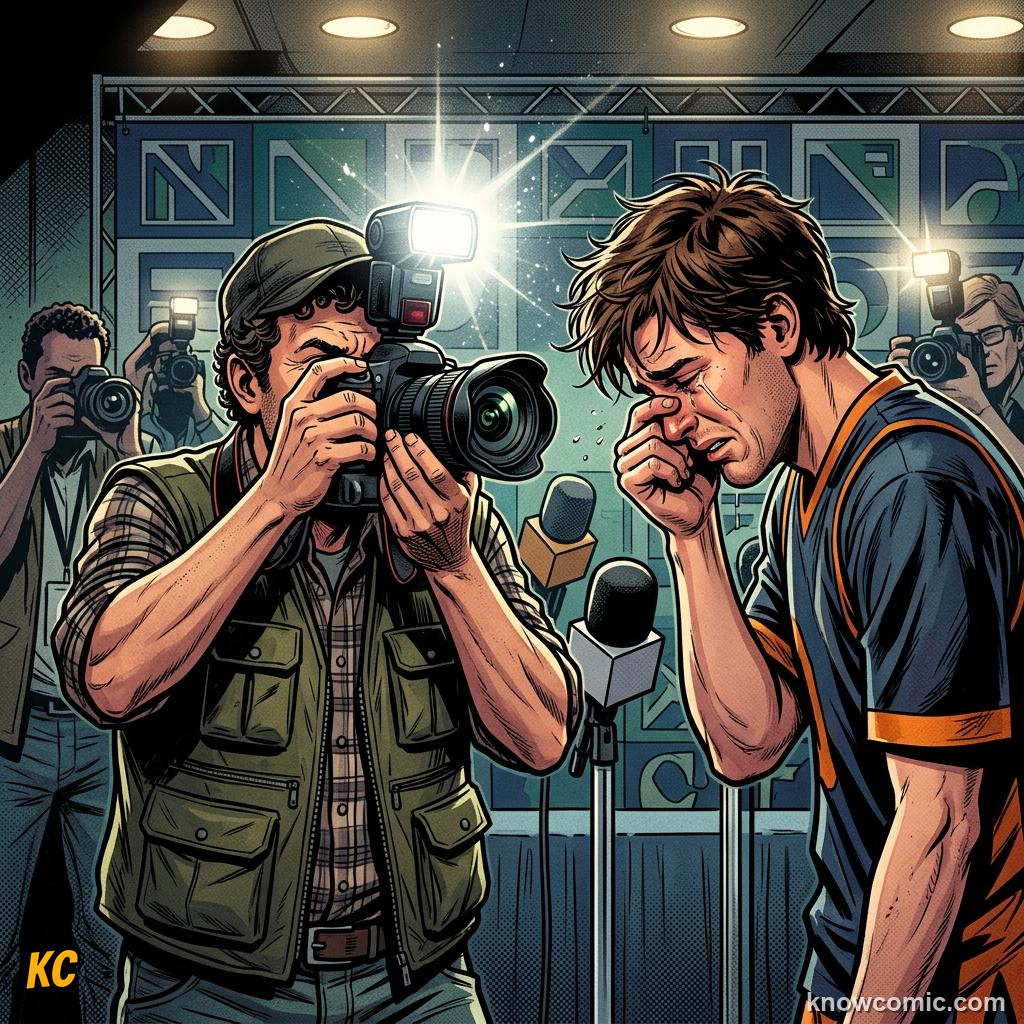 Comic panel titled media as part of the world cup, labelled noise, from the KnowComic World Cup 2026 lesson on press conferences & media