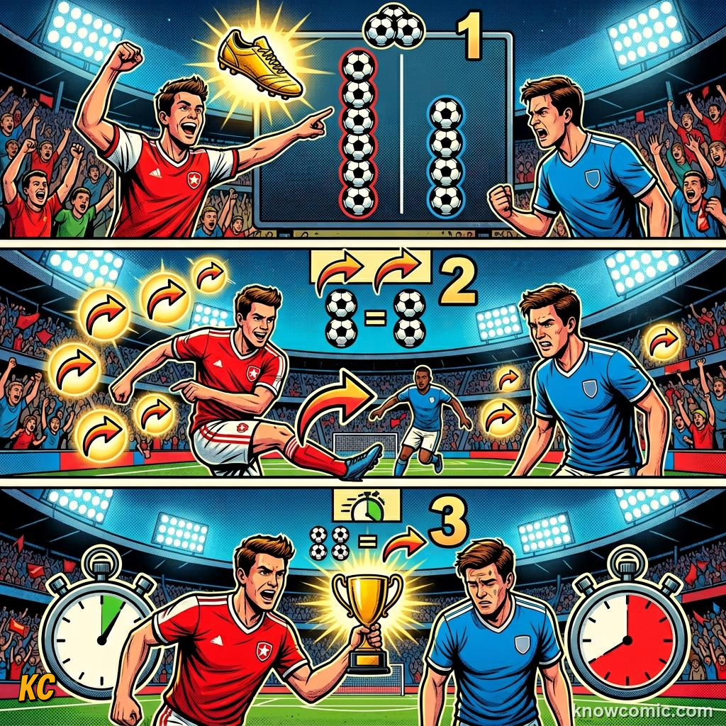 Comic panel titled how the boot is won, labelled boot, from the KnowComic World Cup 2026 lesson on golden boot & golden ball