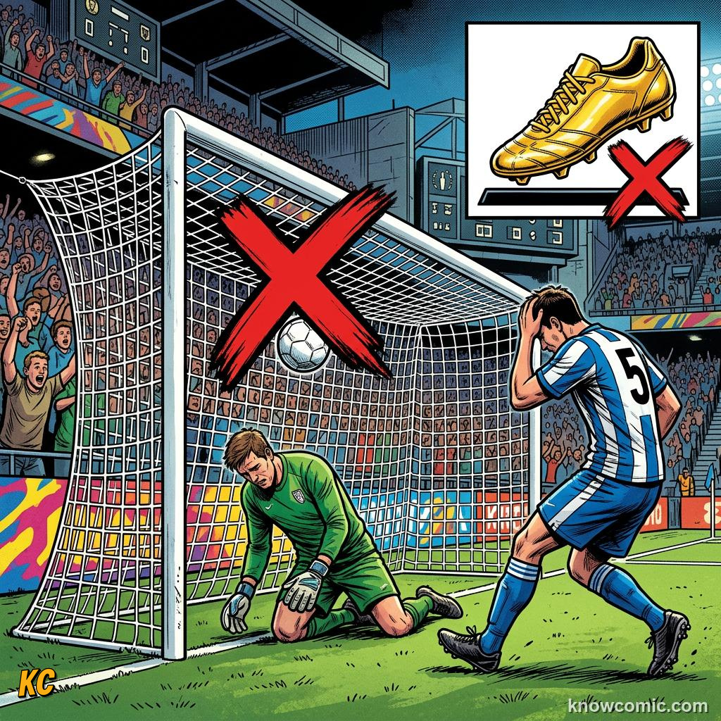 Comic panel titled judging the world's finest, labelled share, from the KnowComic World Cup 2026 lesson on golden boot & golden ball