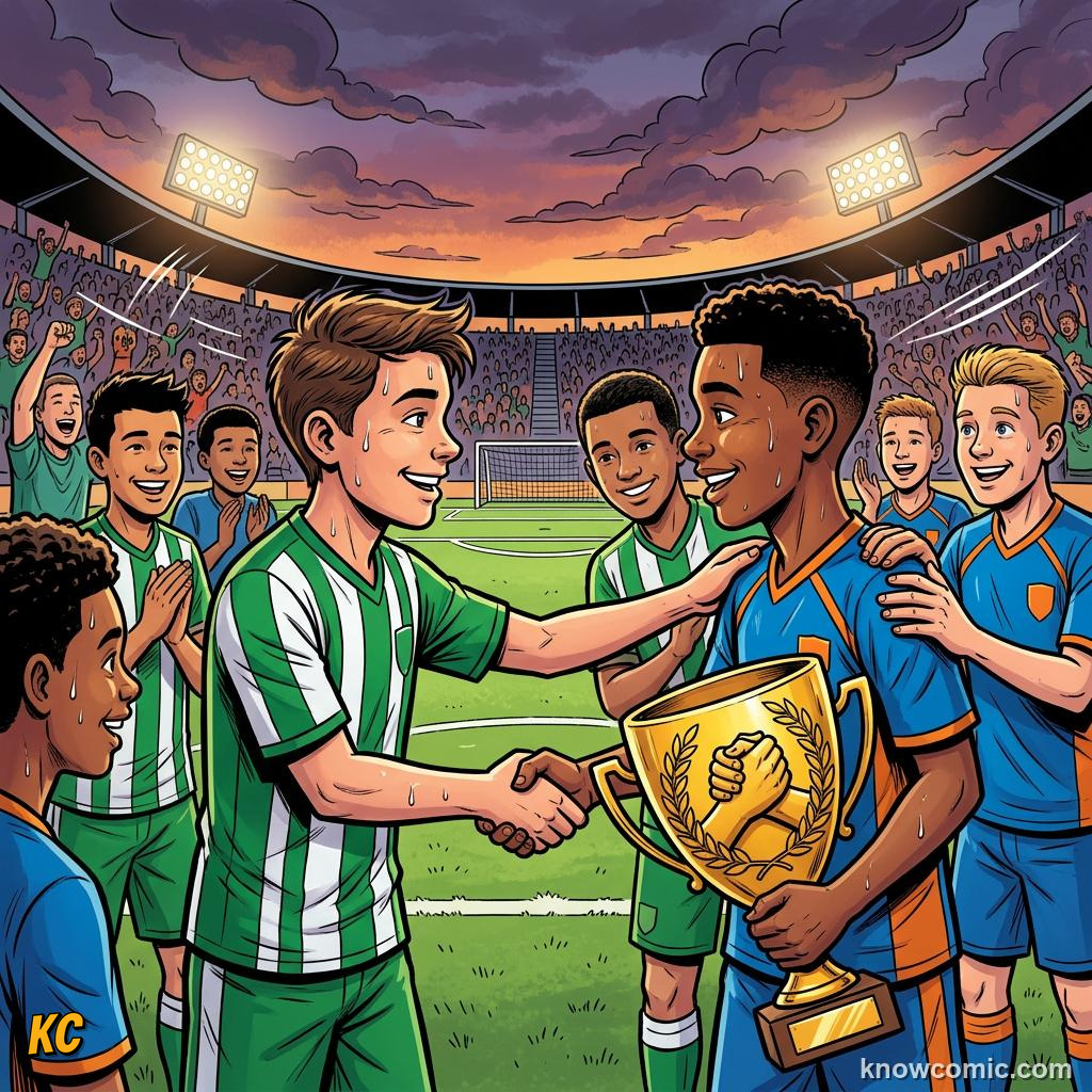 Comic panel titled who will shine in 2026, labelled ball stars, from the KnowComic World Cup 2026 lesson on golden boot & golden ball
