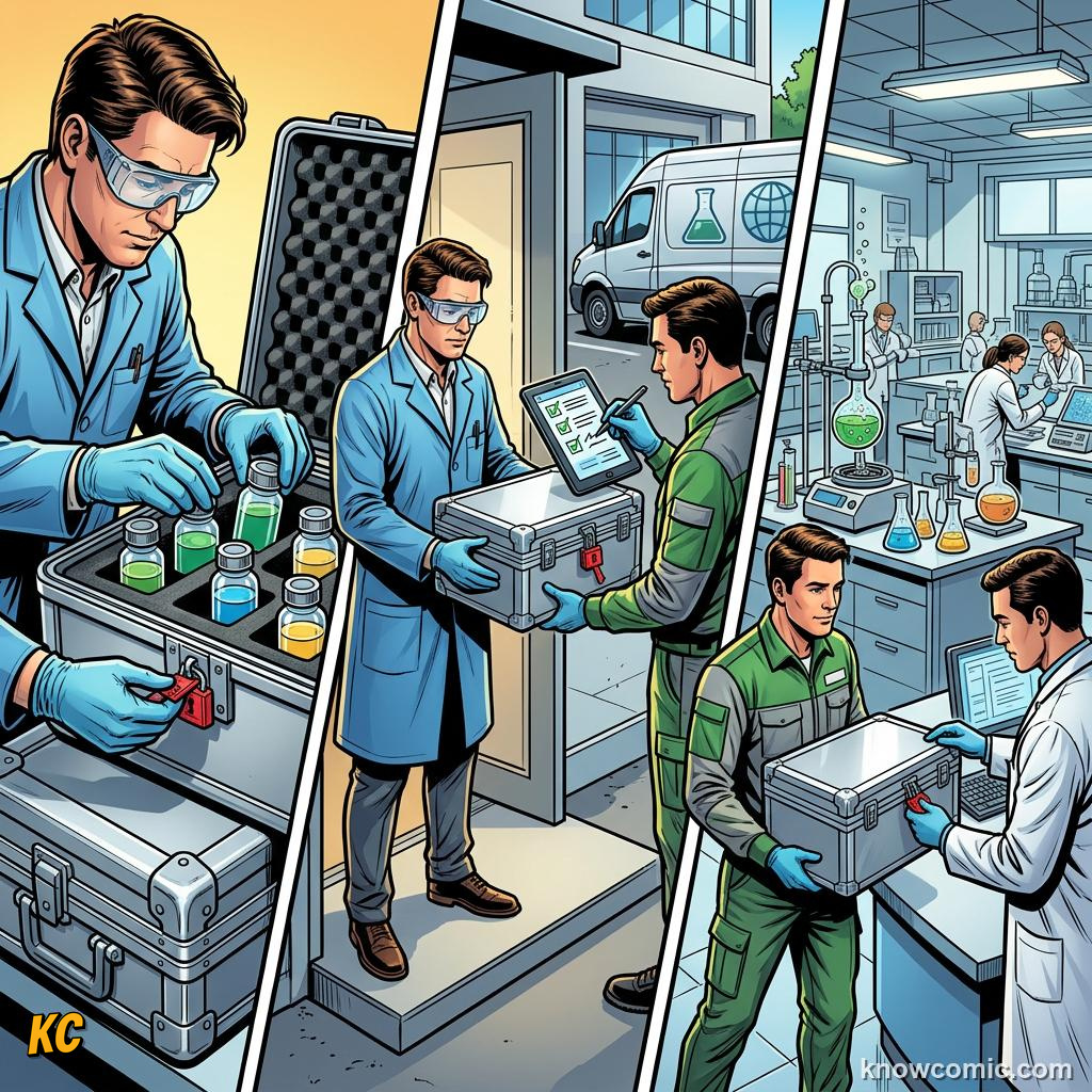 Comic panel titled substances and tricks to avoid, labelled lab, from the KnowComic World Cup 2026 lesson on doping control & fair play