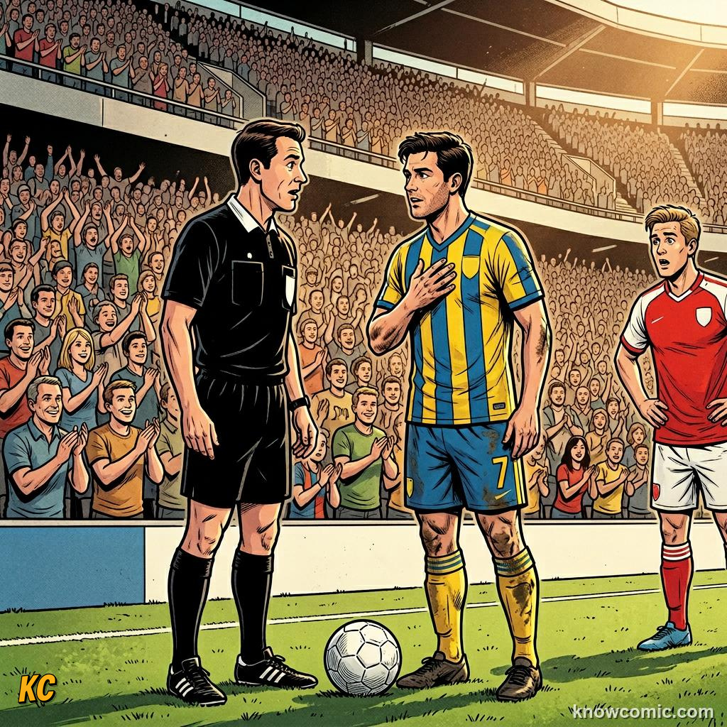 Comic panel titled protecting the beautiful game, labelled discipline, from the KnowComic World Cup 2026 lesson on doping control & fair play