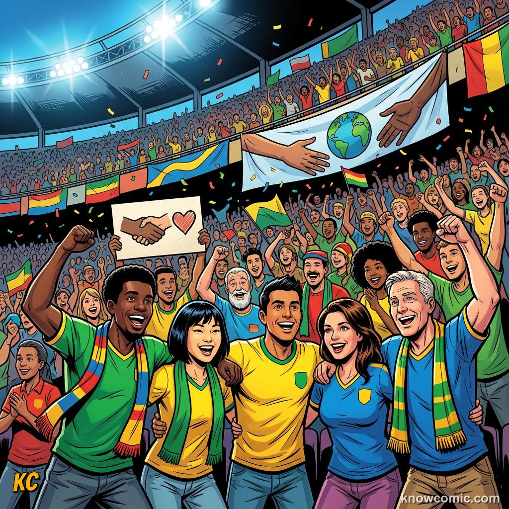 Comic panel titled protecting the beautiful game, labelled example, from the KnowComic World Cup 2026 lesson on doping control & fair play
