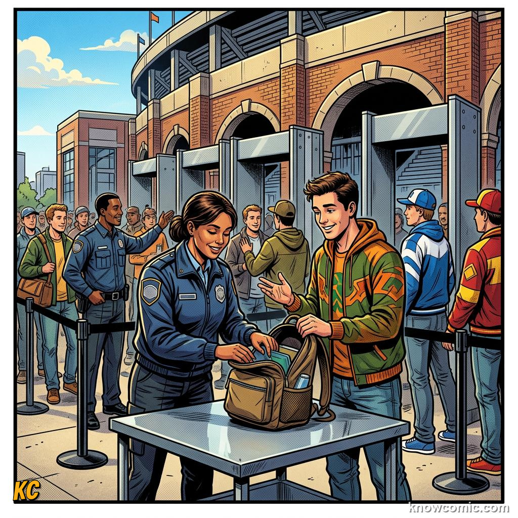 Comic panel titled the stewards you see, labelled fans, from the KnowComic World Cup 2026 lesson on security & safety