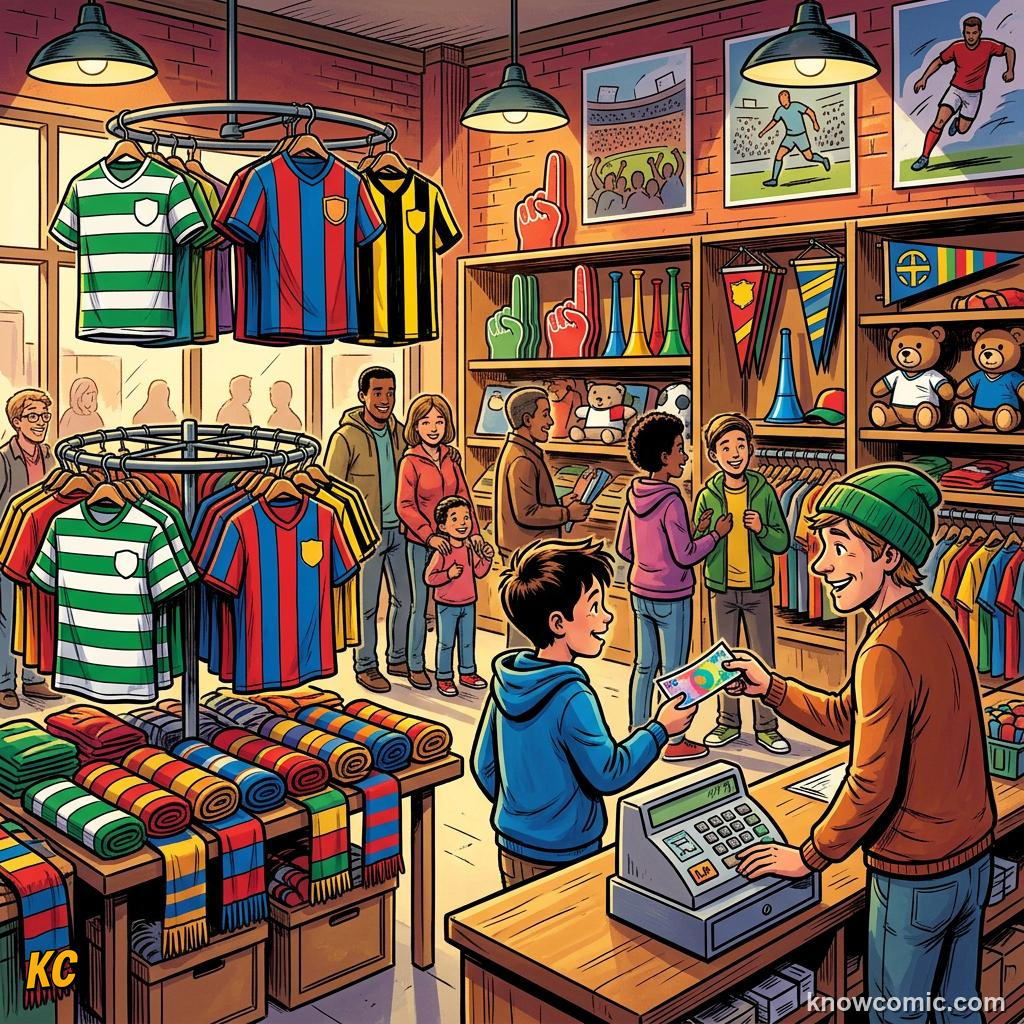 Comic panel titled brands buy the world's attention, labelled everyone, from the KnowComic World Cup 2026 lesson on the money game