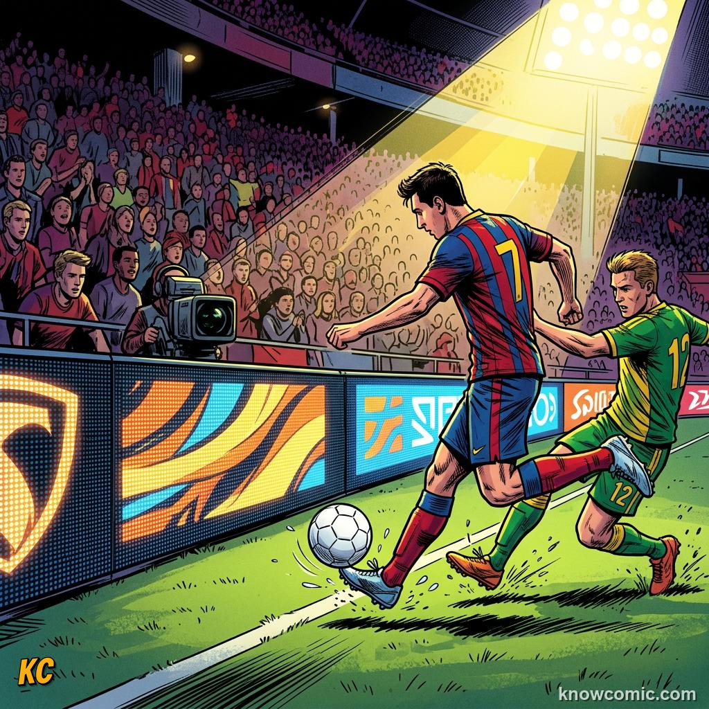 Comic panel titled brands buy the world's attention, labelled boards, from the KnowComic World Cup 2026 lesson on the money game