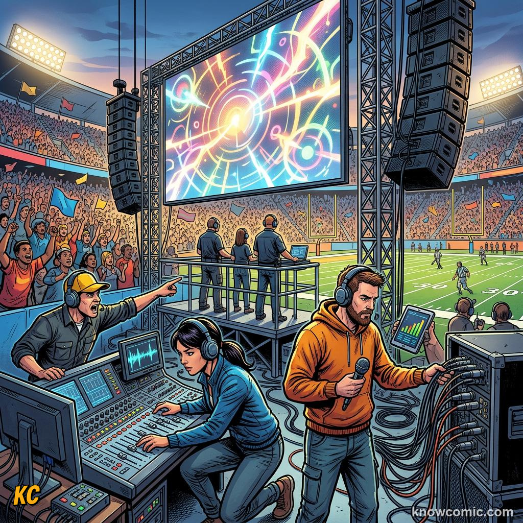 Comic panel titled from tunnel to pitch, labelled tickets, from the KnowComic World Cup 2026 lesson on match day behind the scenes