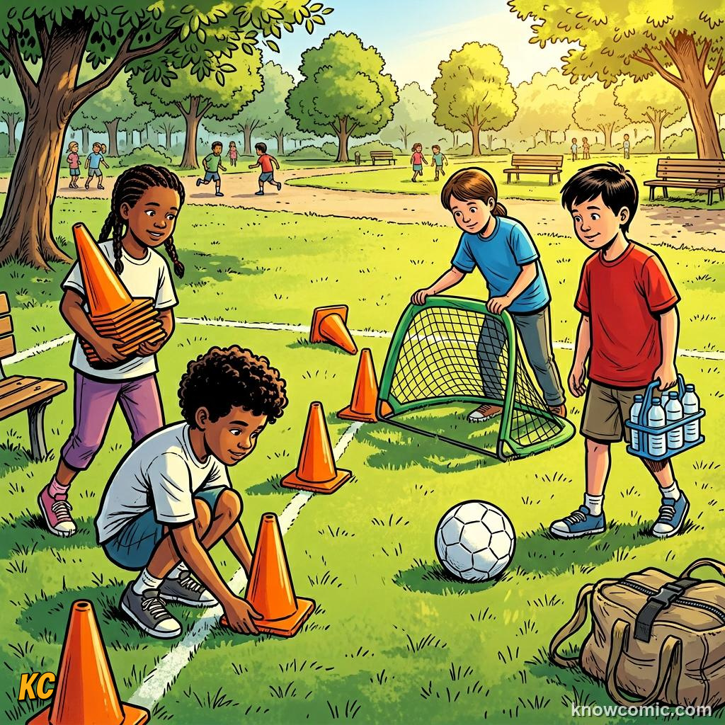Comic panel labelled cleanup, illustrating match day behind the scenes in KnowComic's World Cup 2026 series