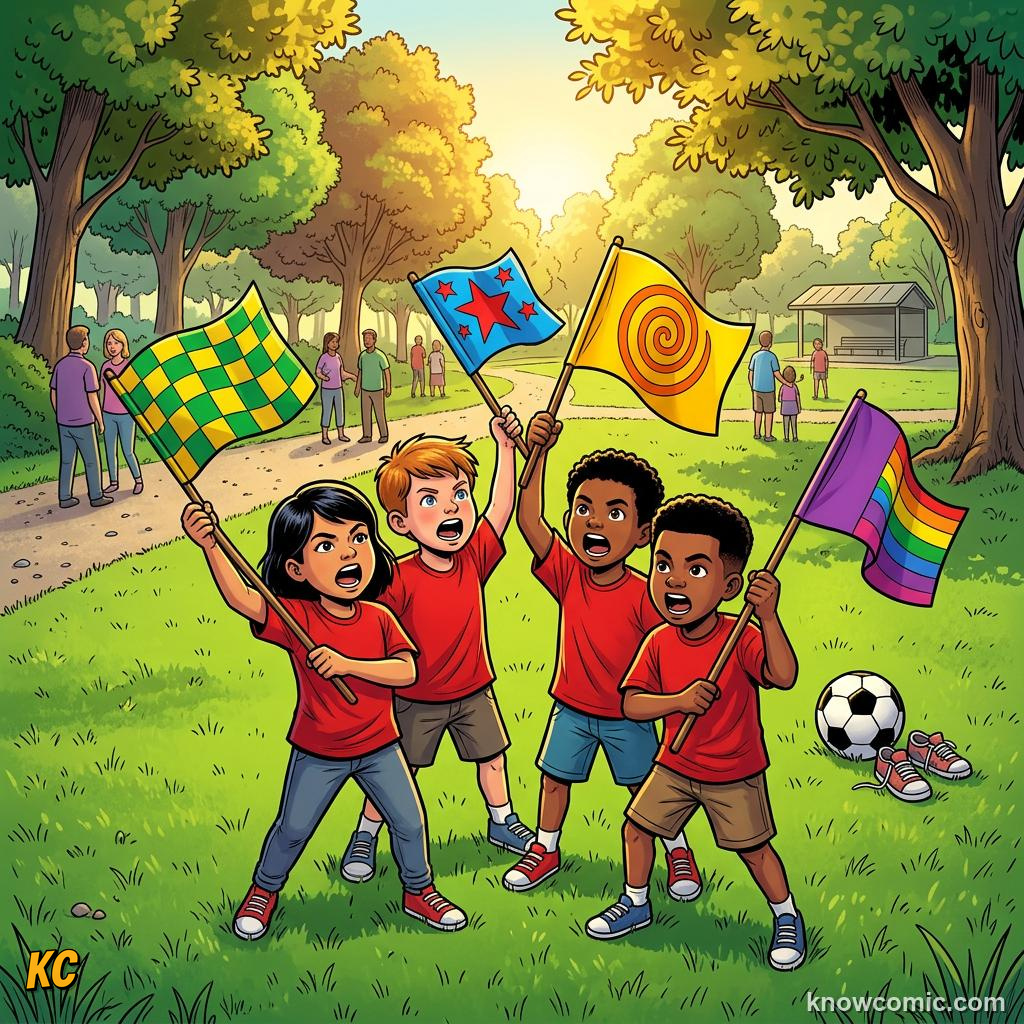 Comic panel labelled world, illustrating fans, chants & colours in KnowComic's World Cup 2026 series