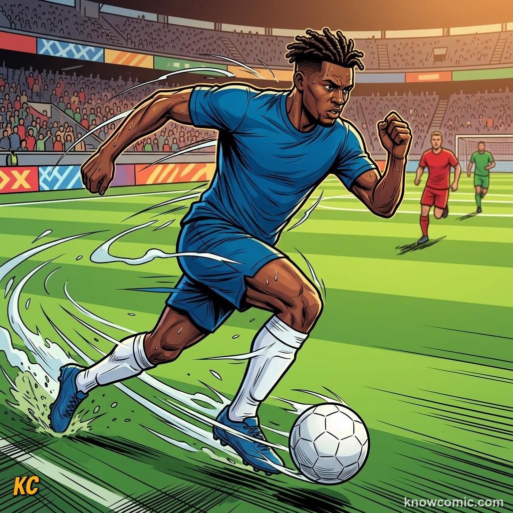 Comic panel titled flair meets tactics, labelled roots, from the KnowComic World Cup 2026 lesson on how the world plays