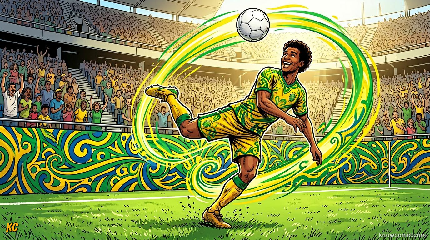 Comic panel titled flair meets tactics, labelled two football heartlands, from the KnowComic World Cup 2026 lesson on how the world plays