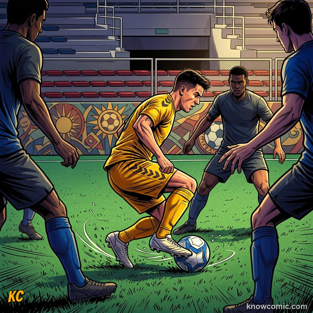 Comic panel titled power and precision, labelled technique, from the KnowComic World Cup 2026 lesson on how the world plays
