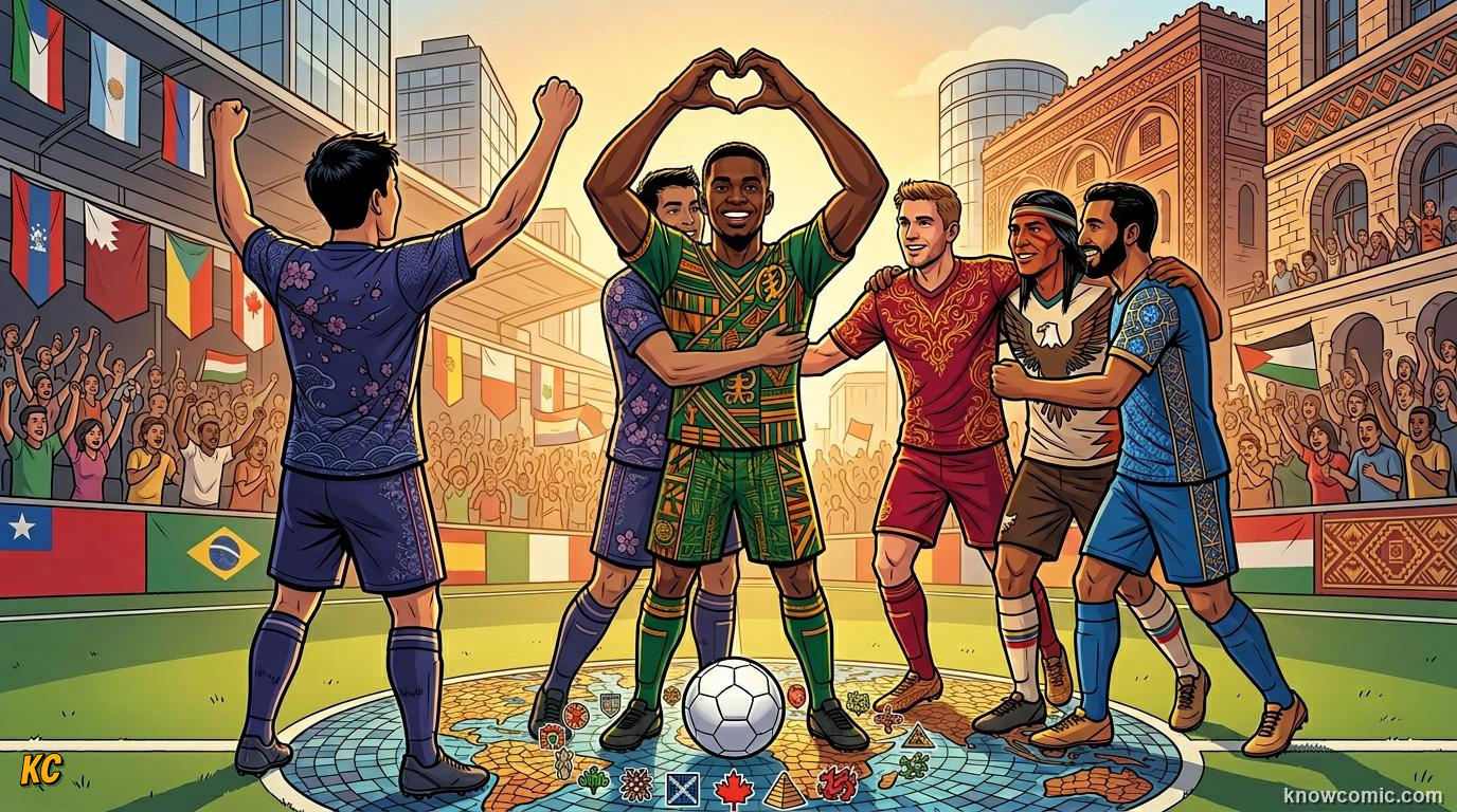 Comic panel titled blend and evolve, labelled world cup 2026, from the KnowComic World Cup 2026 lesson on how the world plays