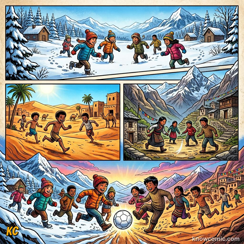 Comic panel titled creativity on the biggest stage, labelled world, from the KnowComic World Cup 2026 lesson on street football & futsal