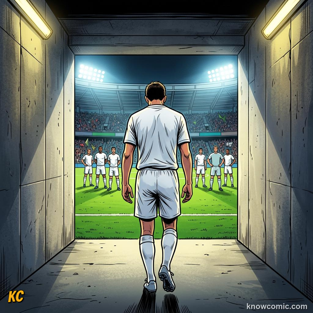 Comic panel titled red means leave the pitch, labelled sent off, from the KnowComic World Cup 2026 lesson on fouls, cards & free kicks