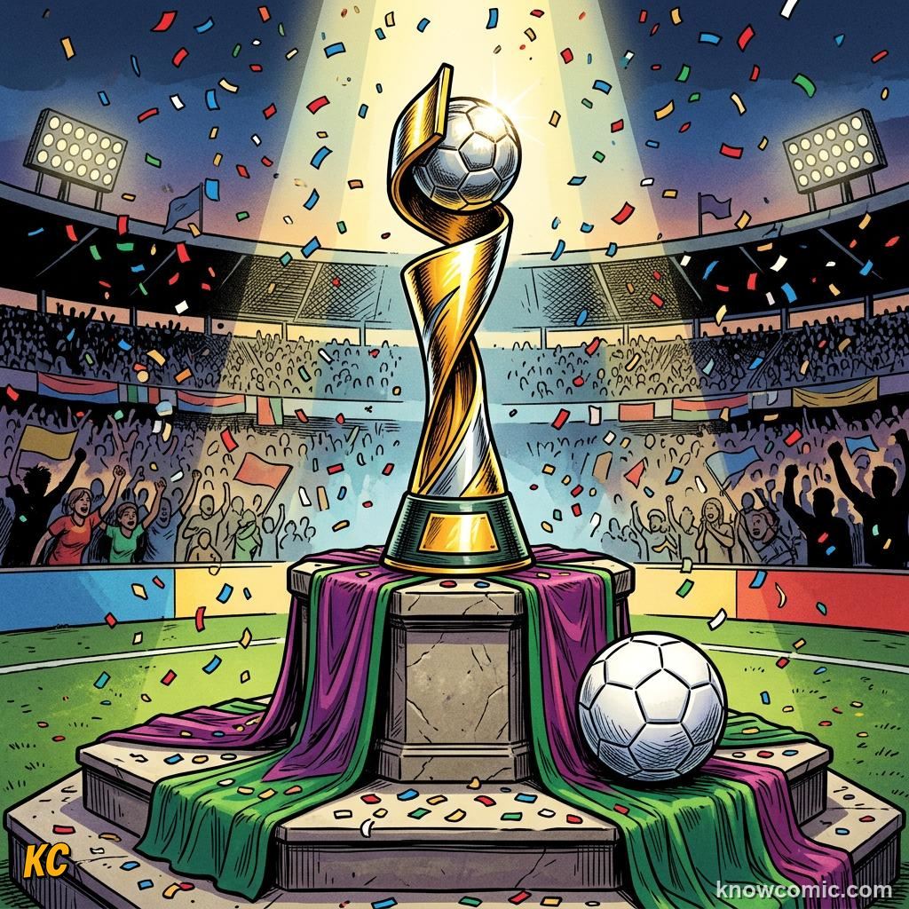 Comic panel titled heroes who inspire millions, labelled expand, from the KnowComic World Cup 2026 lesson on women's world cup rising