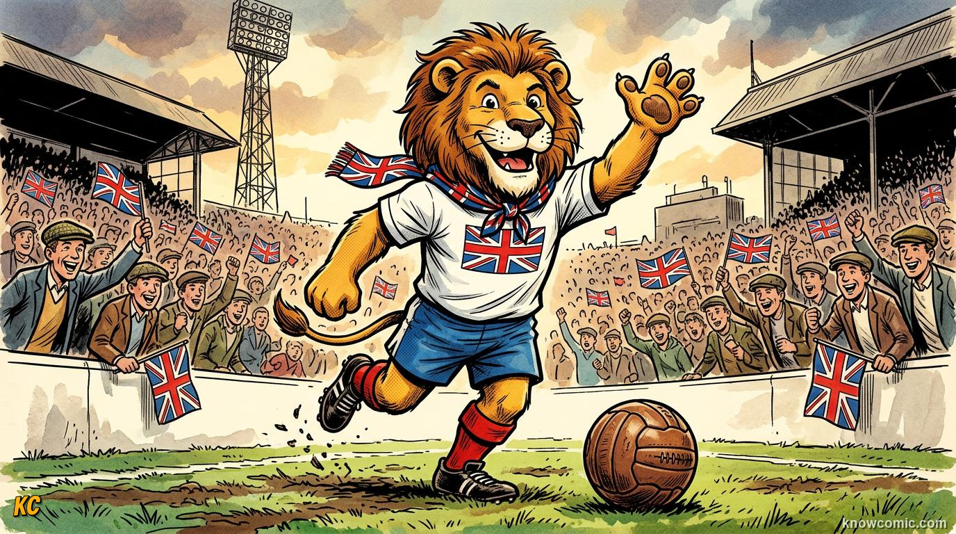 Comic panel titled characters that steal the show, labelled willie to striker, from the KnowComic World Cup 2026 lesson on mascots & match balls