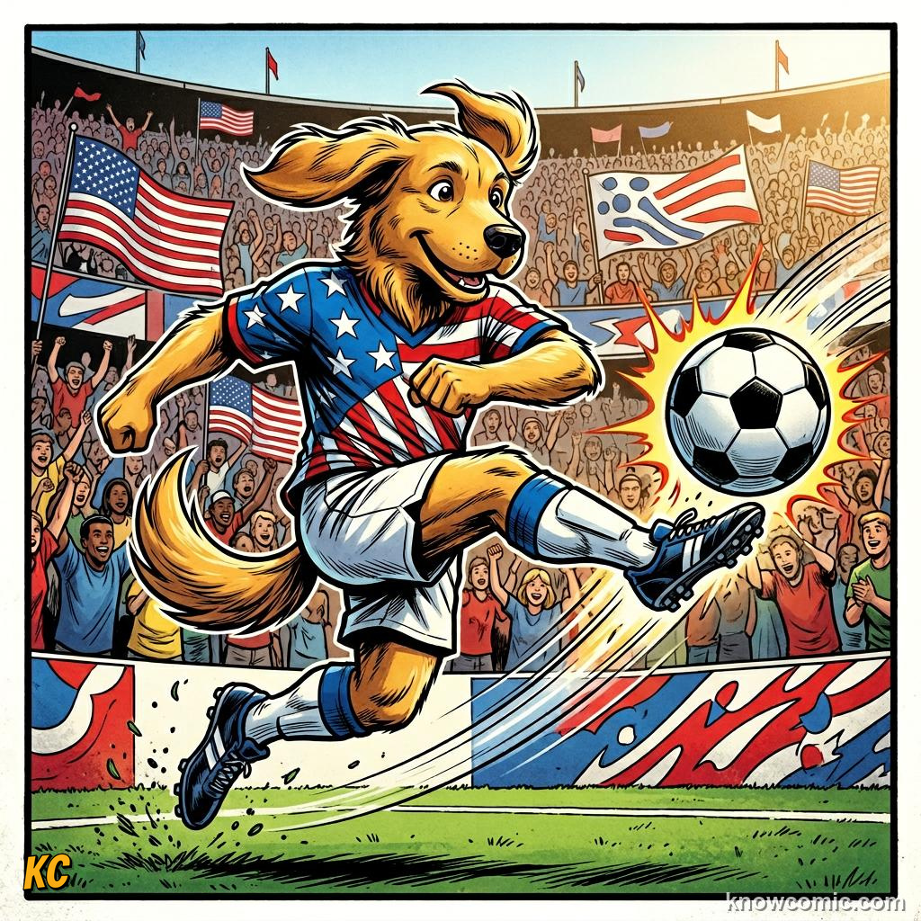 Comic panel titled mascots for the social media age, labelled naranjito, from the KnowComic World Cup 2026 lesson on mascots & match balls