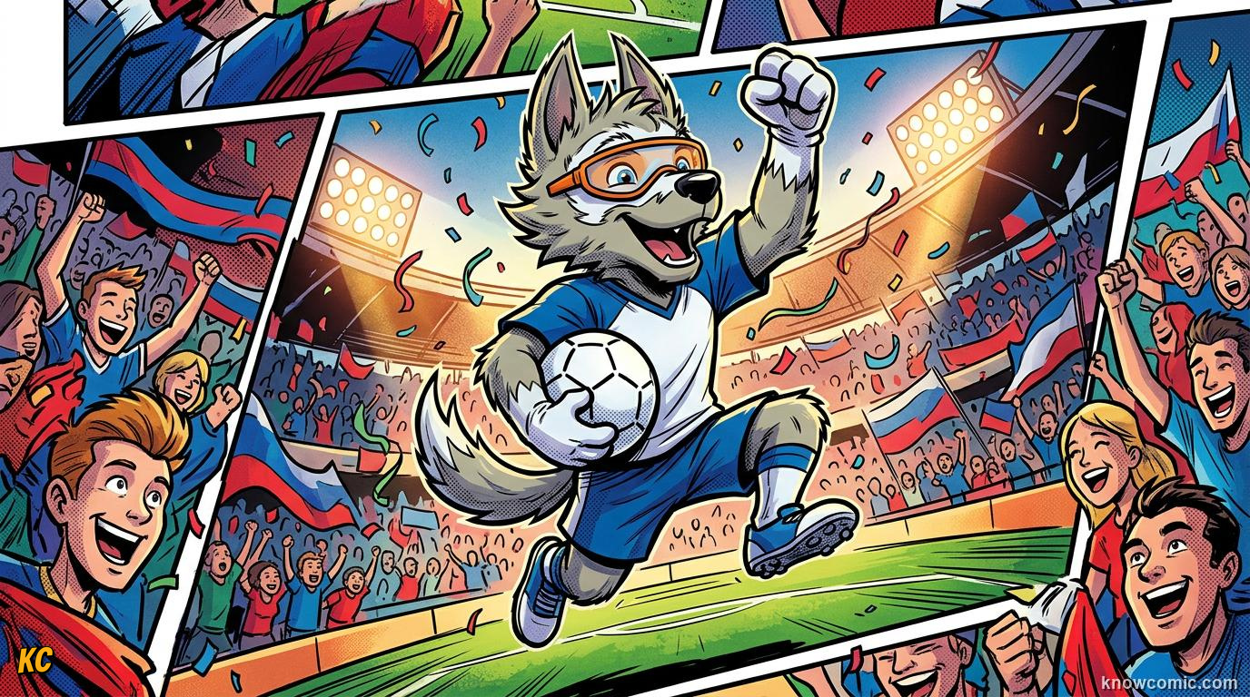 Comic panel titled mascots for the social media age, labelled new generation, from the KnowComic World Cup 2026 lesson on mascots & match balls
