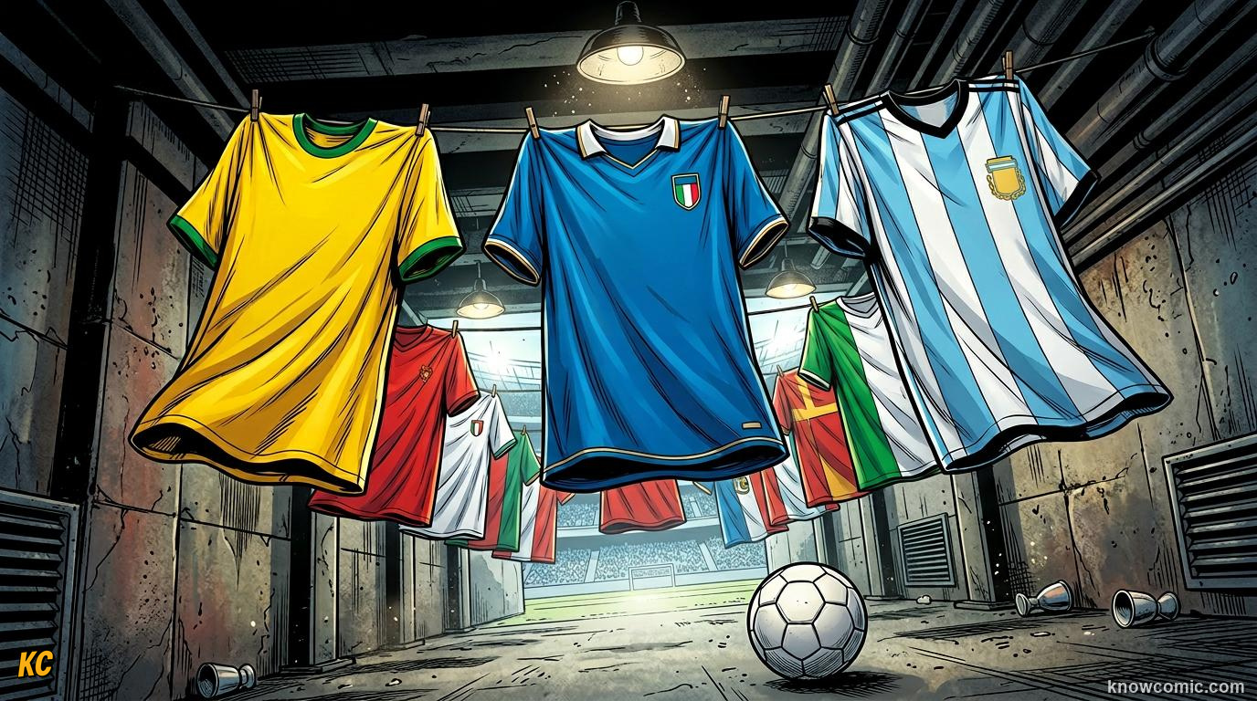 Comic panel titled why a jersey matters, labelled national identity, from the KnowComic World Cup 2026 lesson on kits & colours