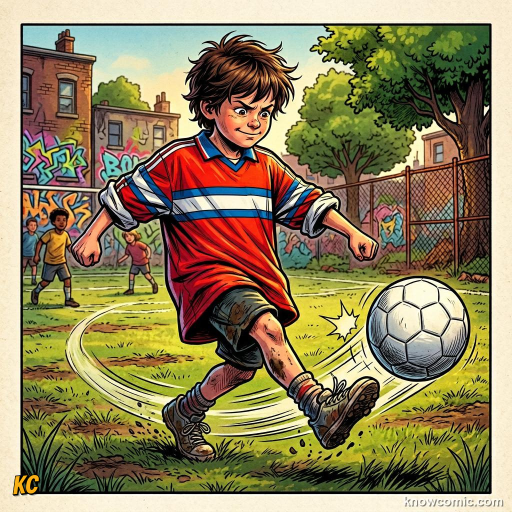 Comic panel titled brazil, italy, and the stories behind the shades, labelled badges, from the KnowComic World Cup 2026 lesson on kits & colours