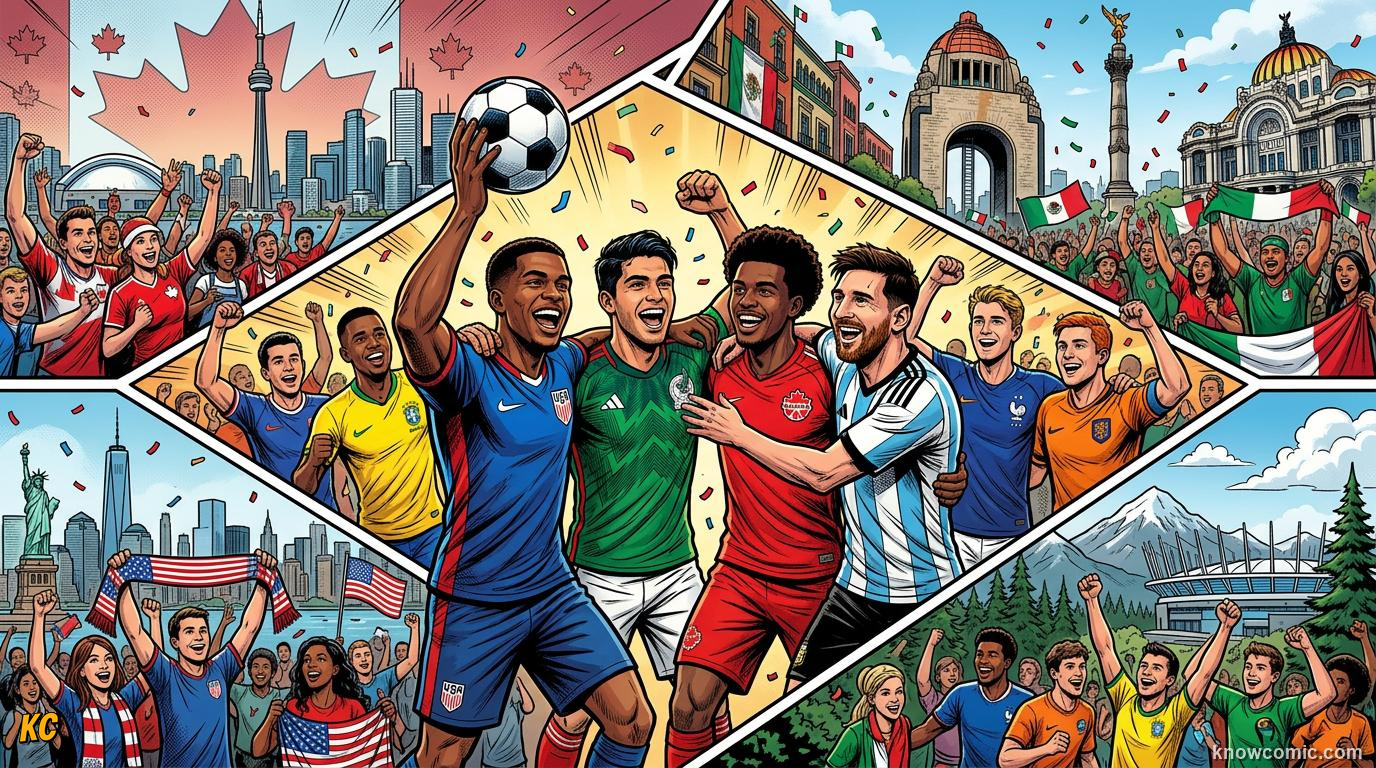 Comic panel titled wear your colours with pride, labelled world cup 2026, from the KnowComic World Cup 2026 lesson on kits & colours