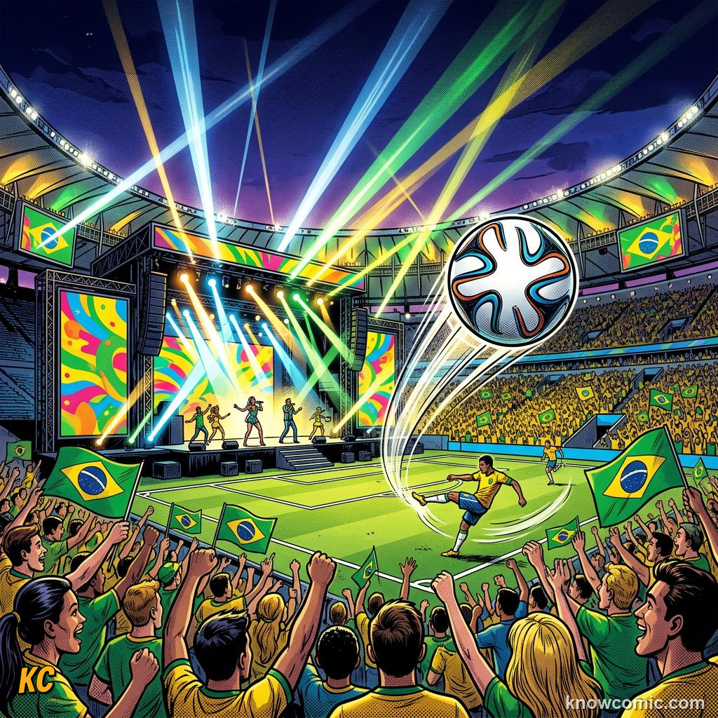 Comic panel titled when a continent danced to one beat, labelled 2006, from the KnowComic World Cup 2026 lesson on football & music