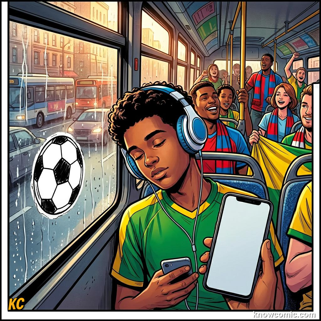 Comic panel titled when a continent danced to one beat, labelled 2014, from the KnowComic World Cup 2026 lesson on football & music