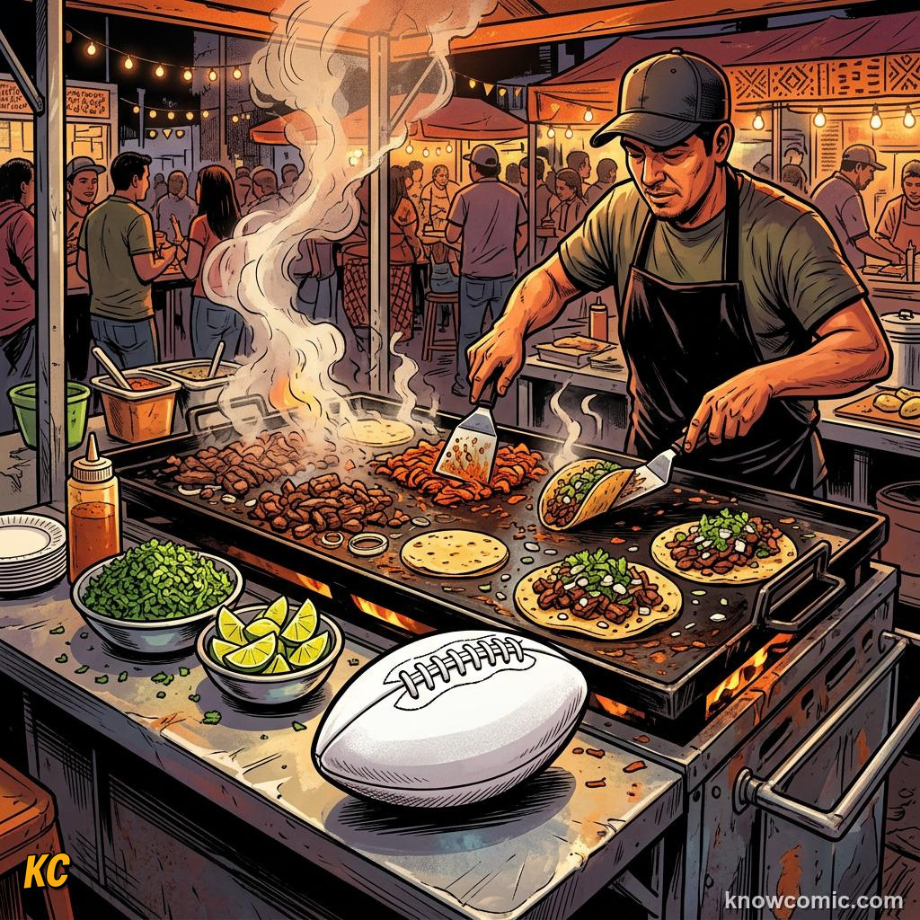Comic panel titled what fans eat in their seats, labelled mexico, from the KnowComic World Cup 2026 lesson on foods of the world cup