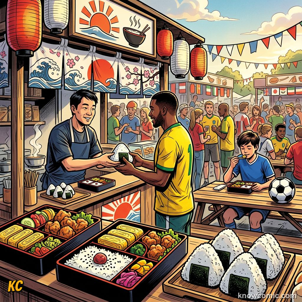 Comic panel titled your delicious match-day plan, labelled south america, from the KnowComic World Cup 2026 lesson on foods of the world cup