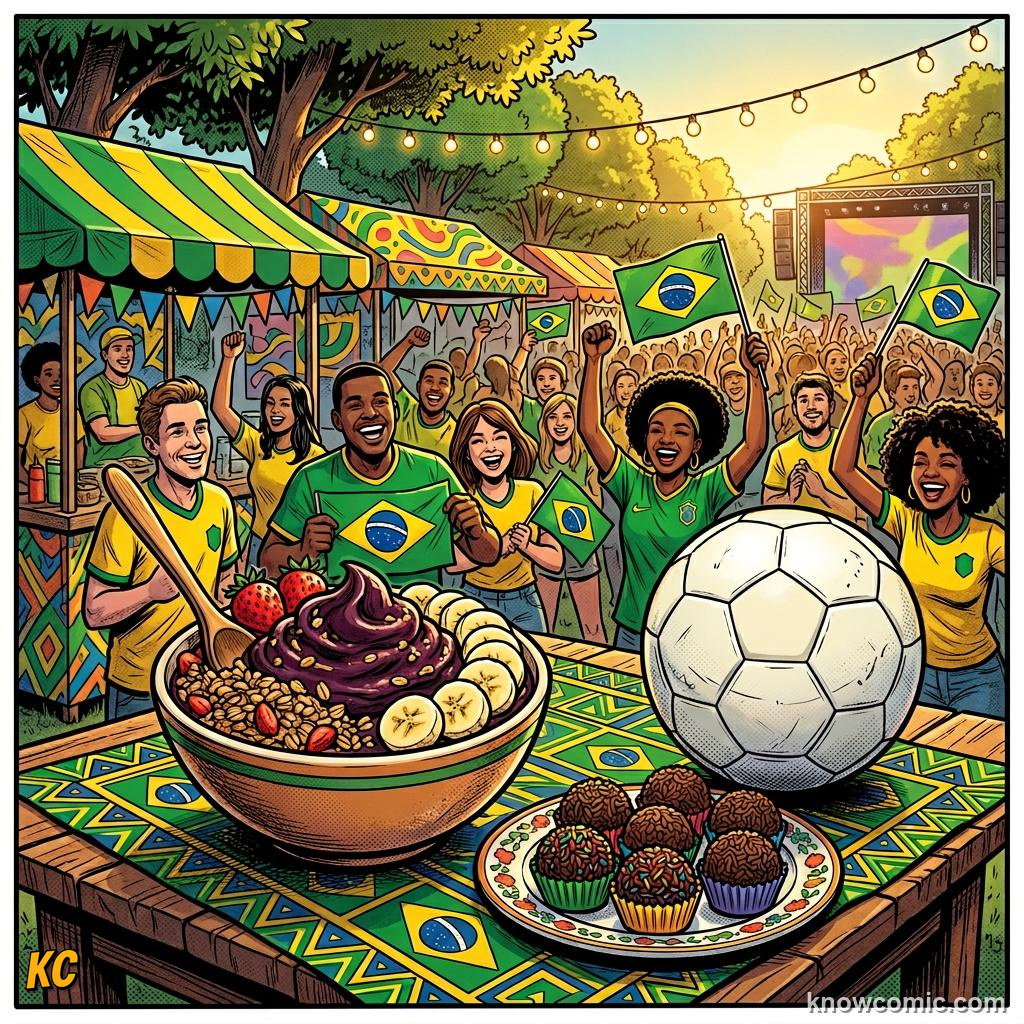 Comic panel titled your delicious match-day plan, labelled asia, from the KnowComic World Cup 2026 lesson on foods of the world cup