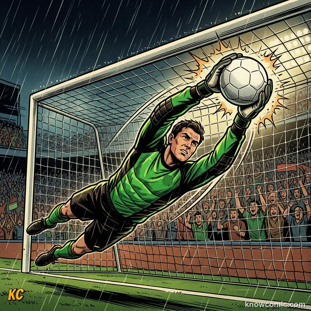 Comic panel titled when real clubs open their doors, labelled goal, from the KnowComic World Cup 2026 lesson on football in movies & games