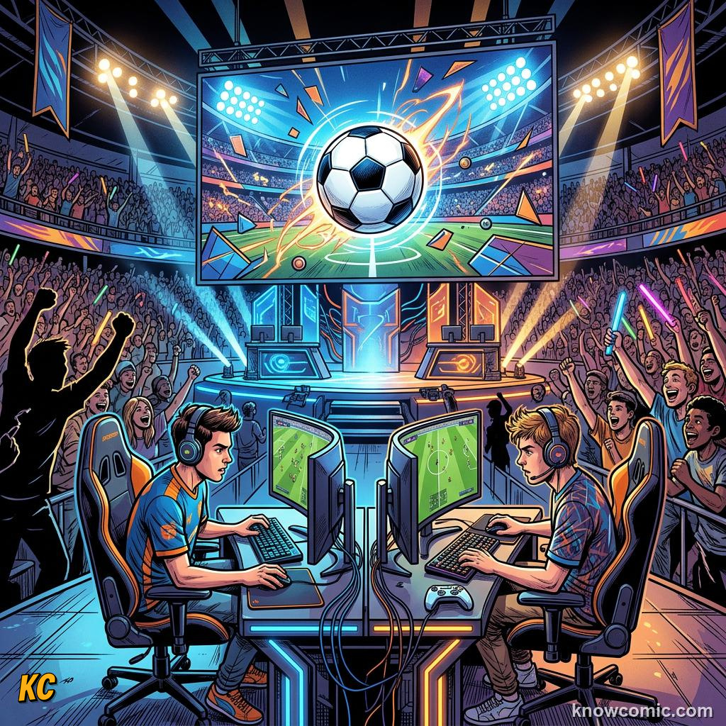 Comic panel titled when real clubs open their doors, labelled netflix, from the KnowComic World Cup 2026 lesson on football in movies & games