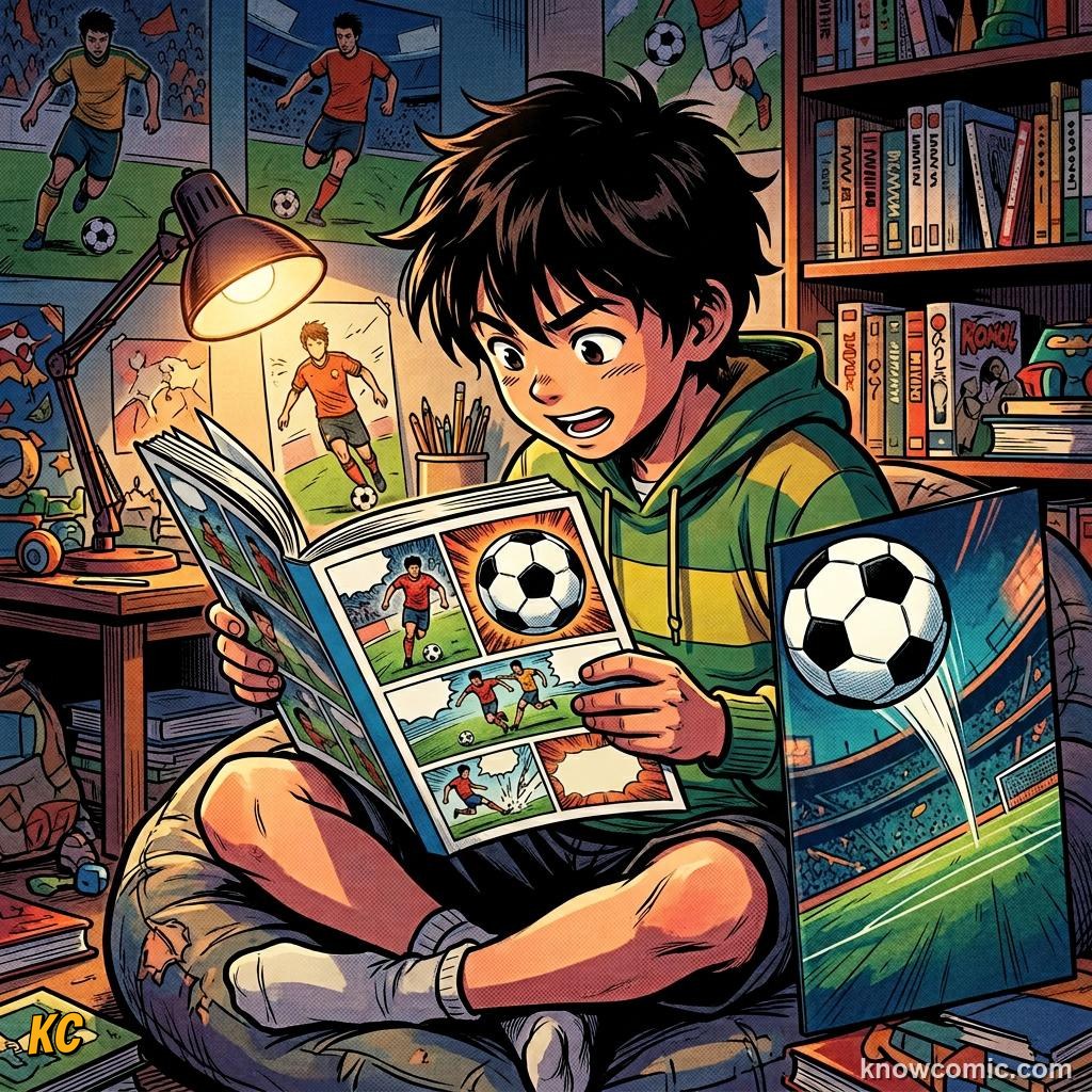 Comic panel titled your screen guide to the next tournament, labelled tactics, from the KnowComic World Cup 2026 lesson on football in movies & games