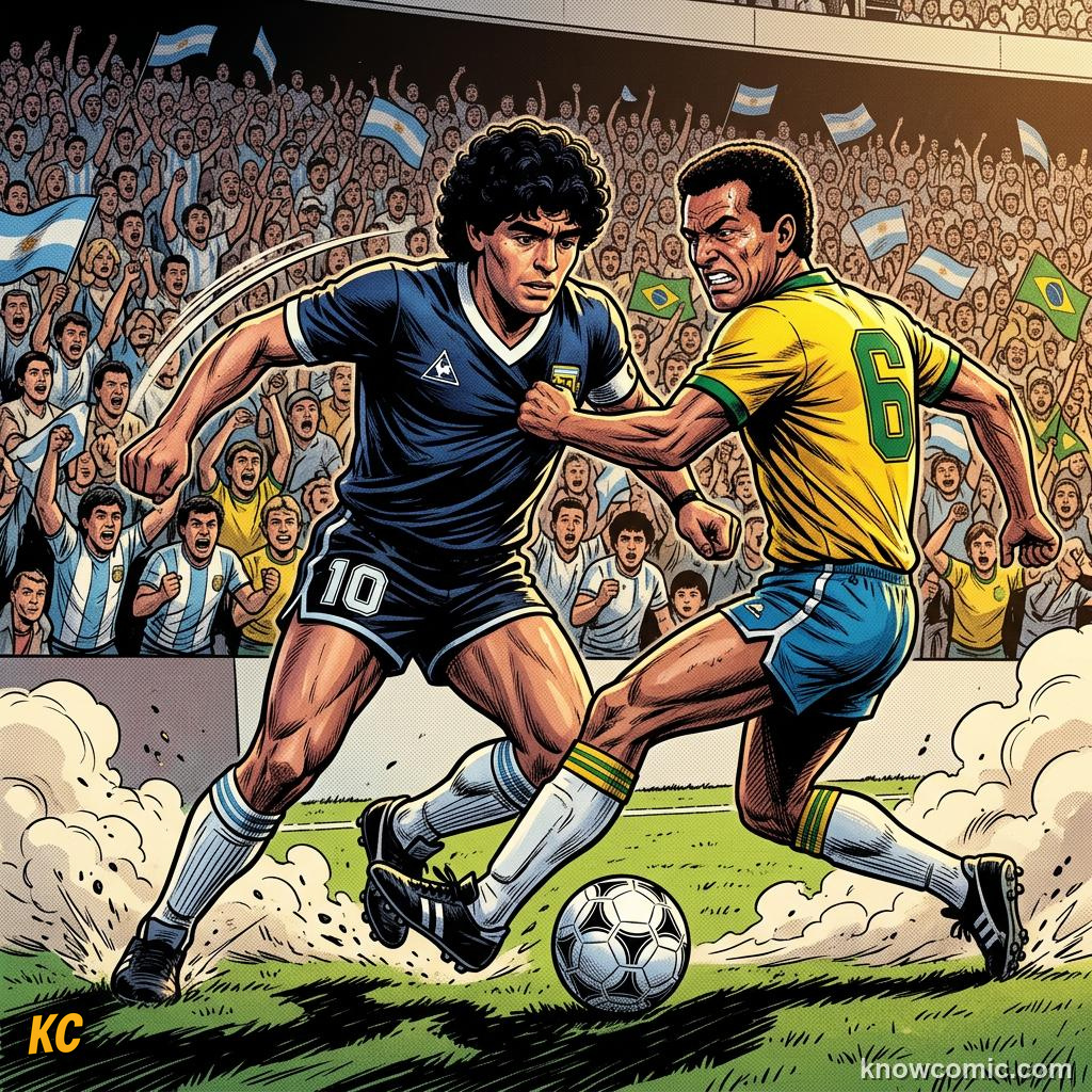 Comic panel titled total football against german efficiency, labelled legends, from the KnowComic World Cup 2026 lesson on great national rivalries