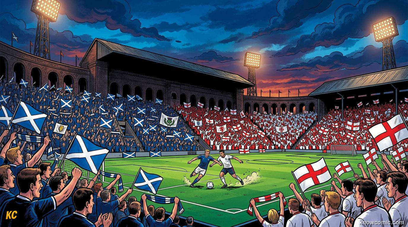 Comic panel titled rivalries beyond the headliners, labelled global grudges, from the KnowComic World Cup 2026 lesson on great national rivalries