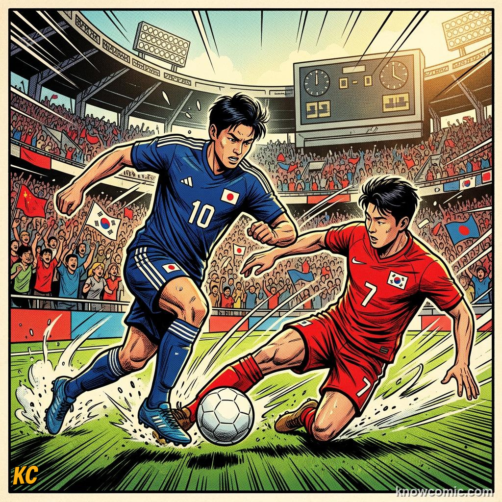 Comic panel titled who might collide in north america, labelled iberia, from the KnowComic World Cup 2026 lesson on great national rivalries