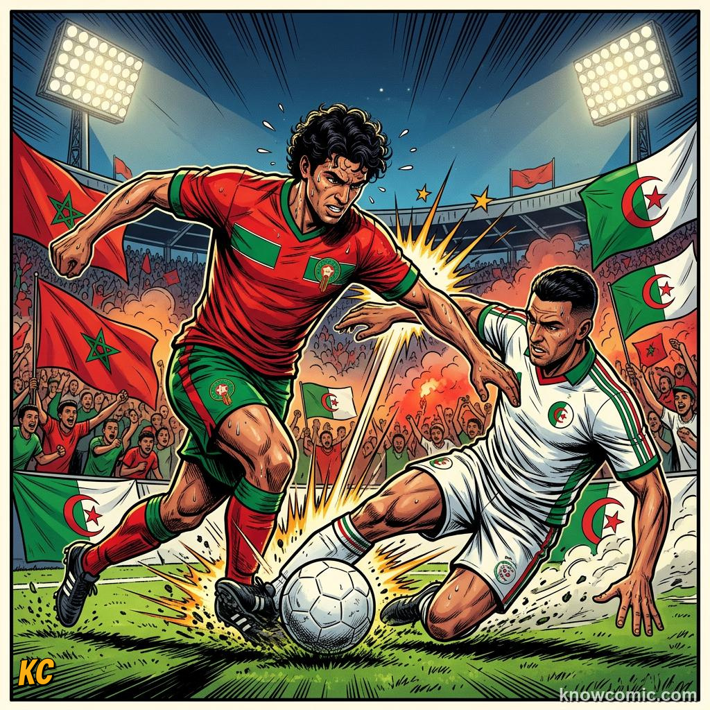 Comic panel titled who might collide in north america, labelled 2006, from the KnowComic World Cup 2026 lesson on great national rivalries