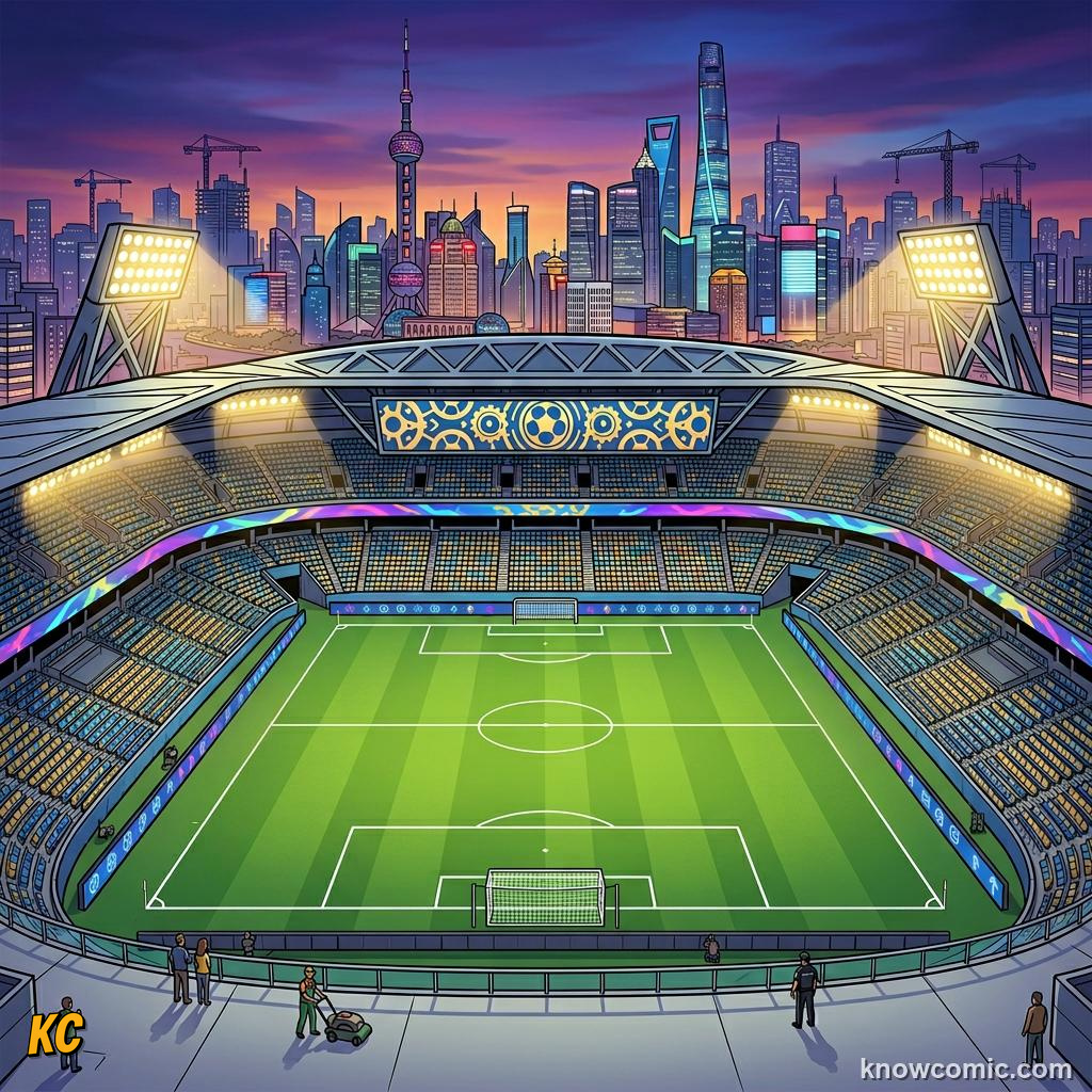 Comic panel titled the indian super league changes the game, labelled fans, from the KnowComic World Cup 2026 lesson on india & asia's football dream