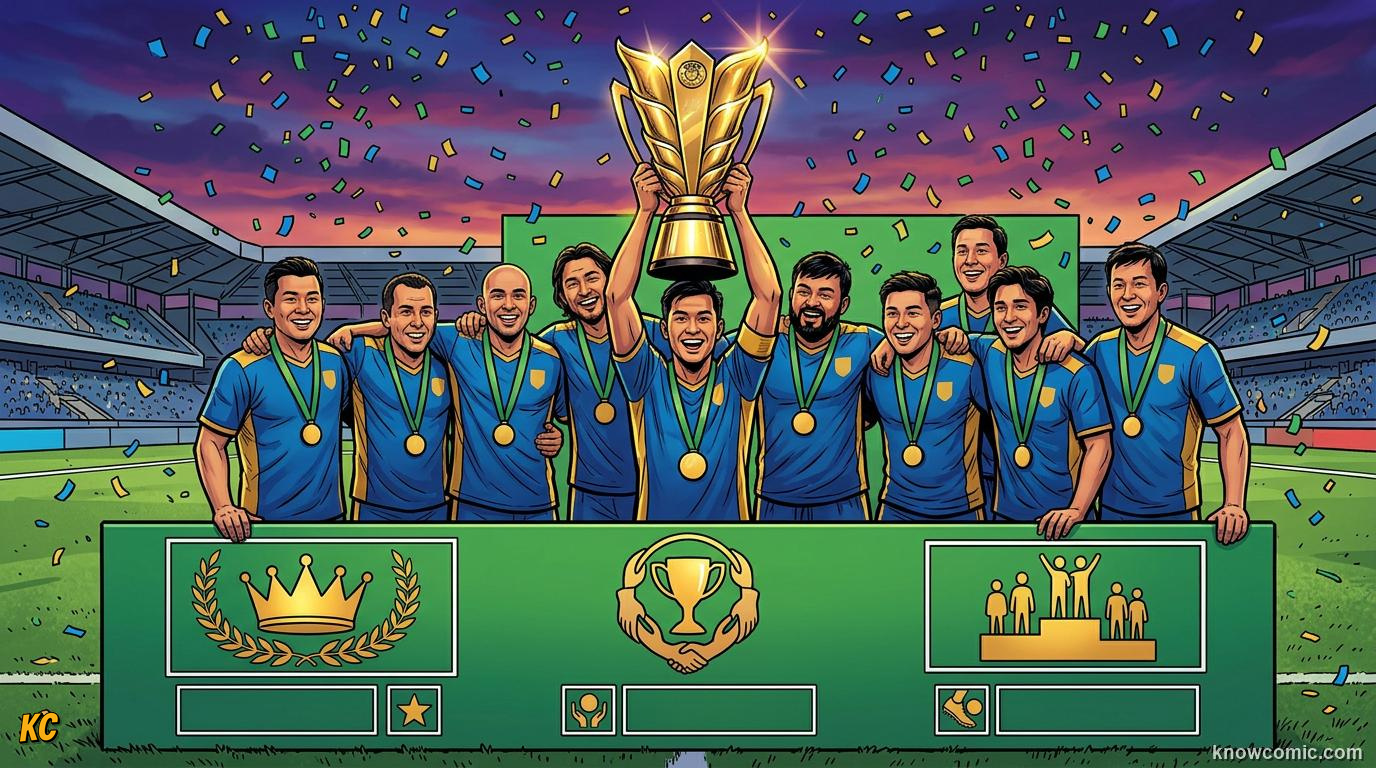 Comic panel titled the body that runs asian football, labelled afc, from the KnowComic World Cup 2026 lesson on india & asia's football dream