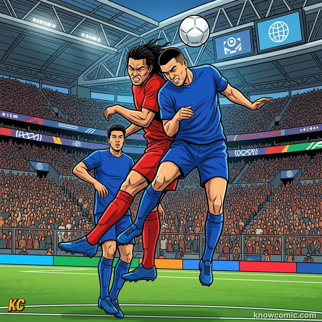 Comic panel titled can asia win the world's biggest prize, labelled qualifiers, from the KnowComic World Cup 2026 lesson on india & asia's football dream