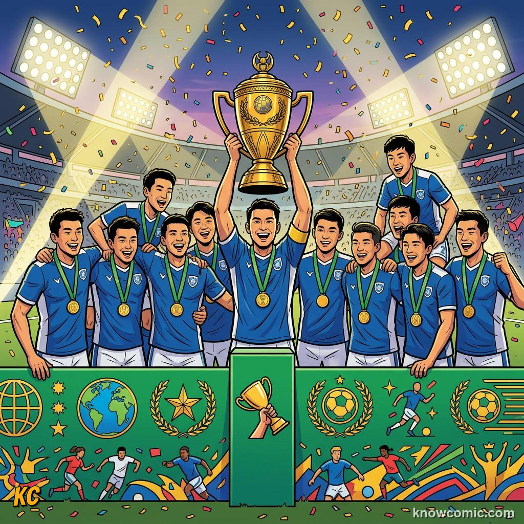 Comic panel titled can asia win the world's biggest prize, labelled clubs, from the KnowComic World Cup 2026 lesson on india & asia's football dream