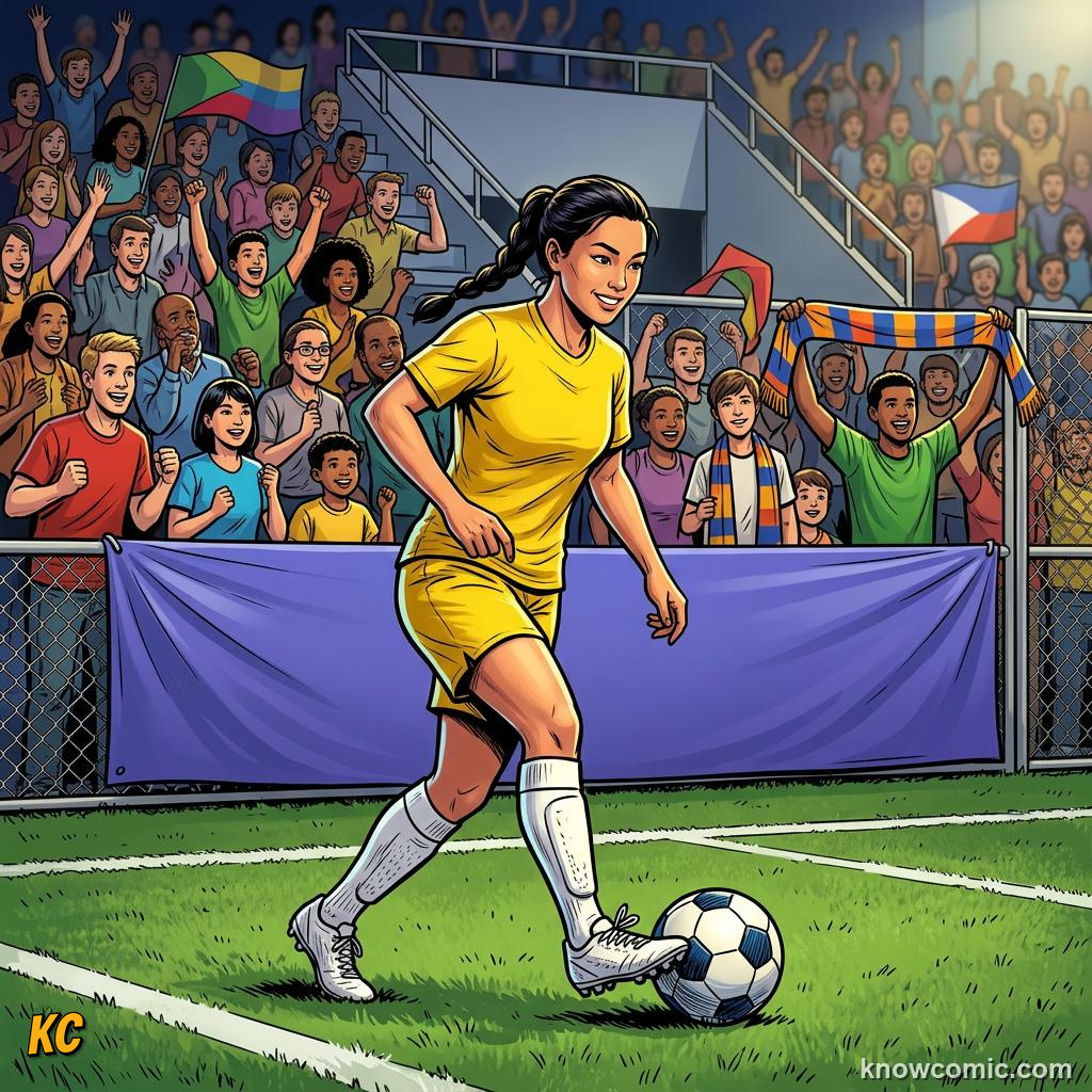 Comic panel titled can asia win the world's biggest prize, labelled women, from the KnowComic World Cup 2026 lesson on india & asia's football dream