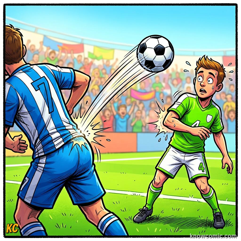 Comic panel titled clear handball fouls, labelled ricochet, from the KnowComic World Cup 2026 lesson on handball: the trickiest rule