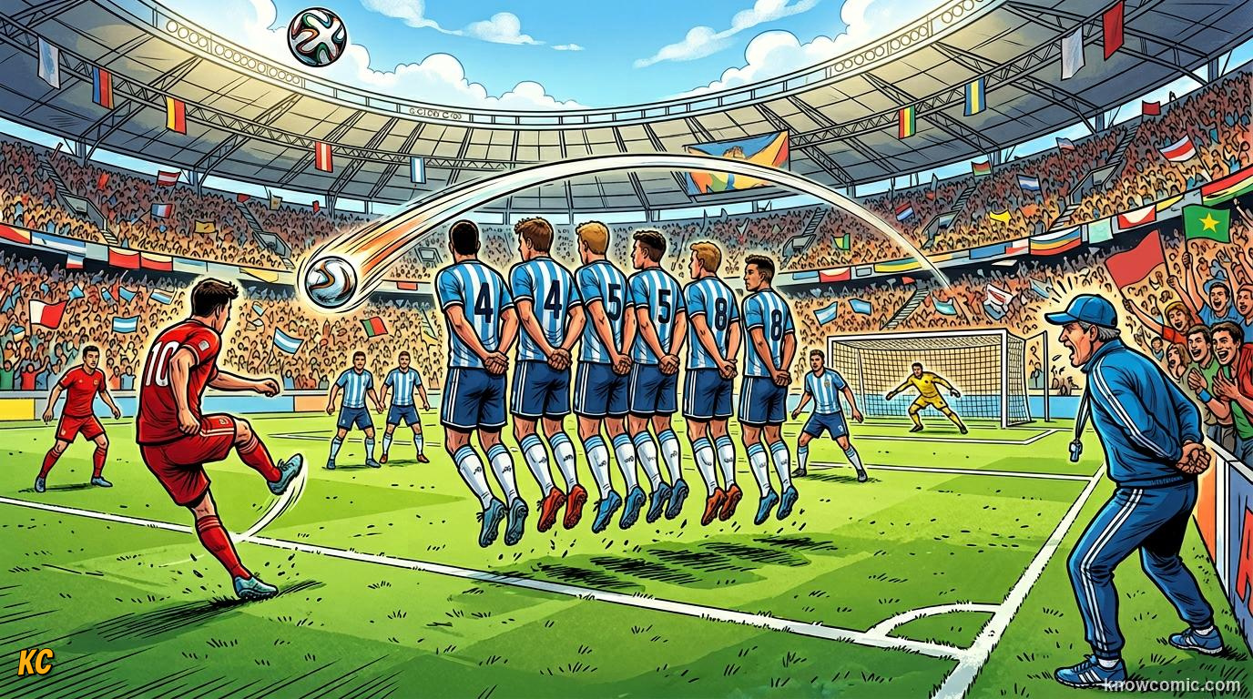 Comic panel titled how to read handball live, labelled smart defending, from the KnowComic World Cup 2026 lesson on handball: the trickiest rule