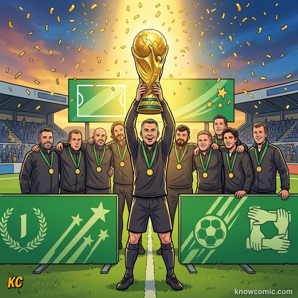 Comic panel titled the 17-year-old who conquered the world, labelled glory, from the KnowComic World Cup 2026 lesson on legends of the cup: the kings