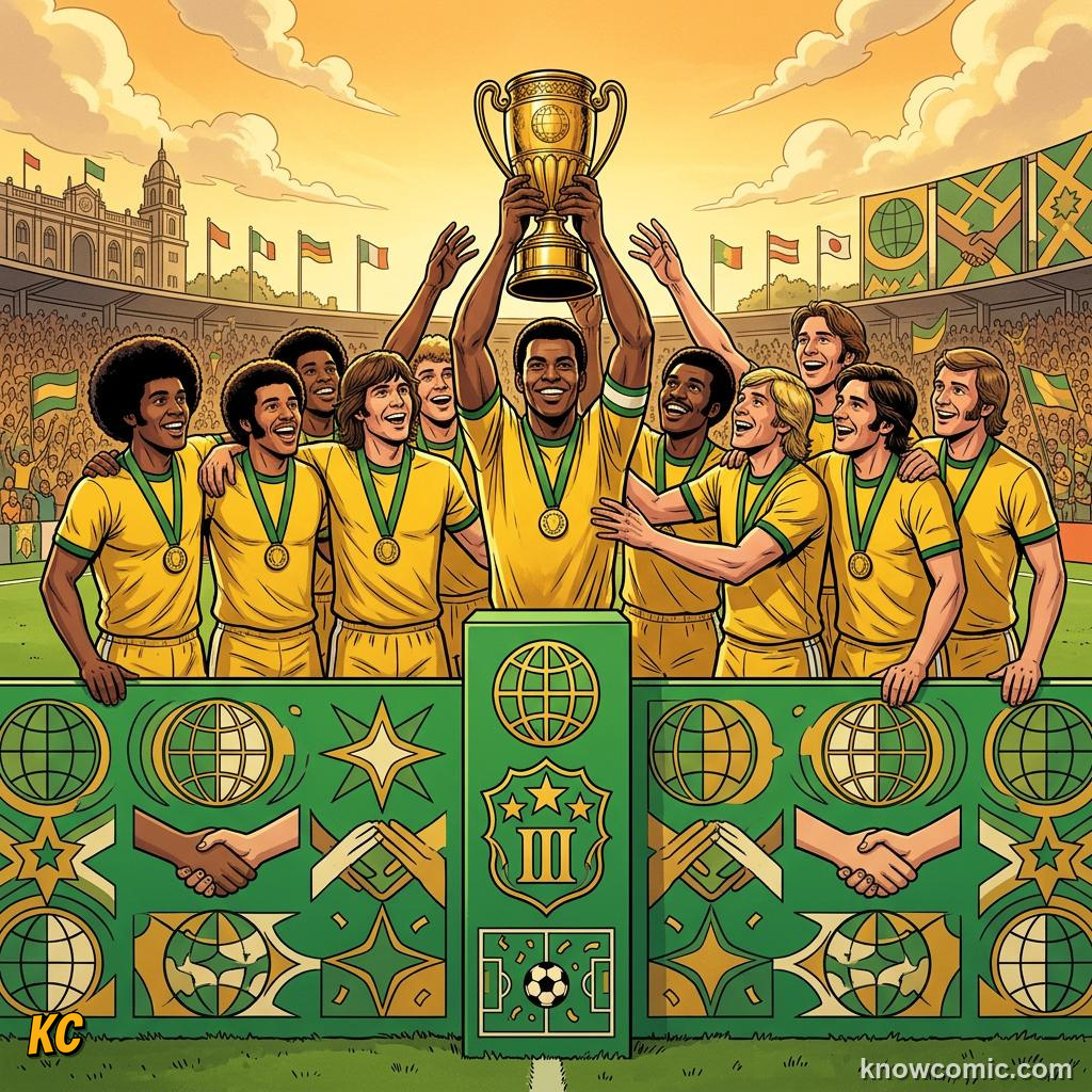 Comic panel titled one man, one tournament, one country, labelled 1970, from the KnowComic World Cup 2026 lesson on legends of the cup: the kings