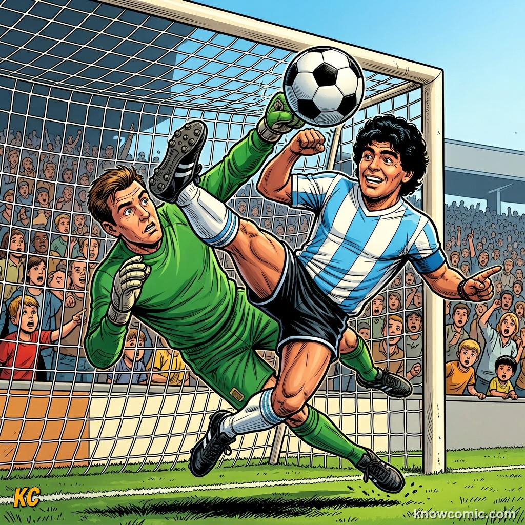 Comic panel titled one man, one tournament, one country, labelled hand, from the KnowComic World Cup 2026 lesson on legends of the cup: the kings